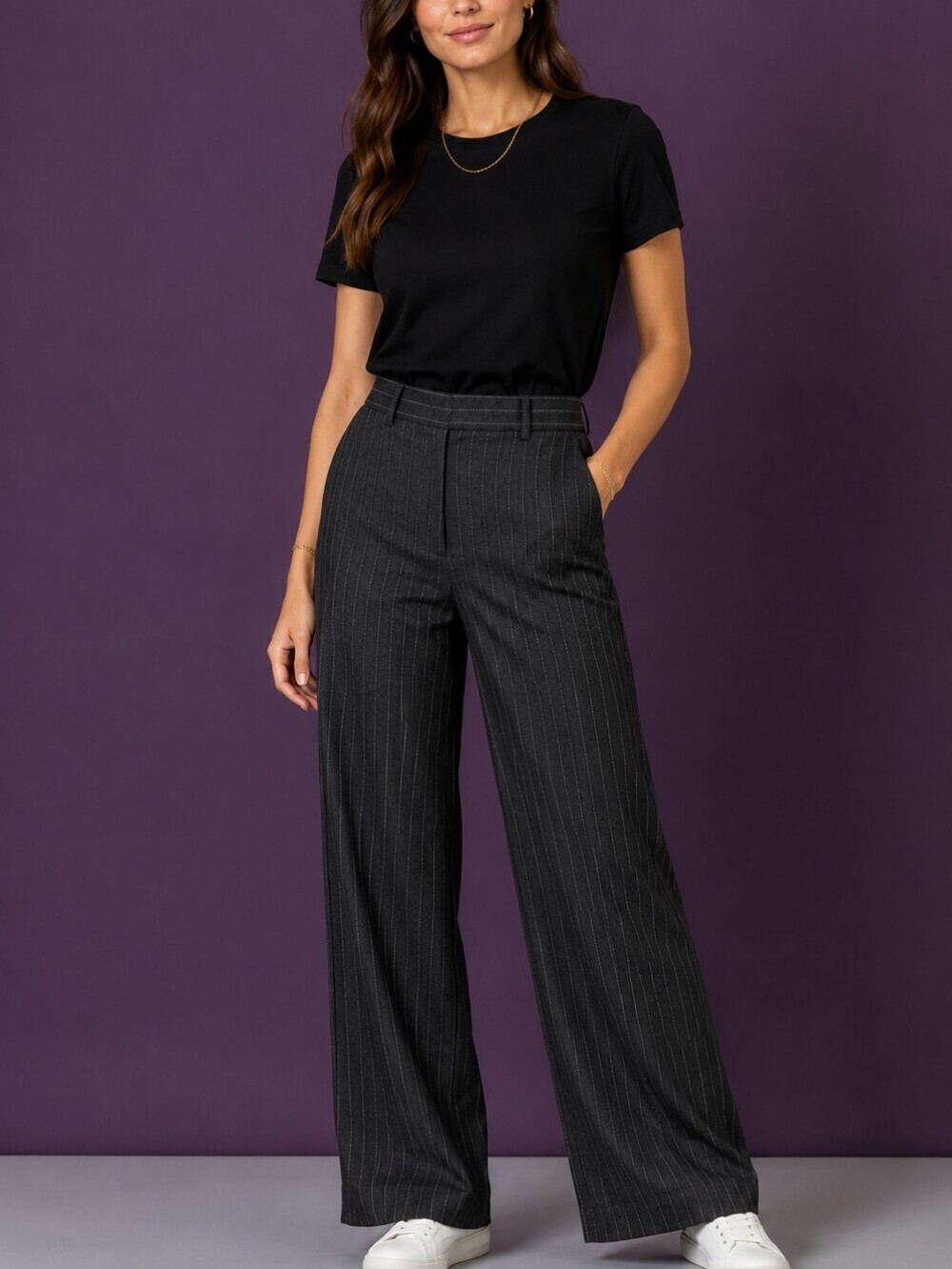 ANTONIO MELANI Trendy Pinstripe Regular Rise Wide Leg Academia Dress Pants